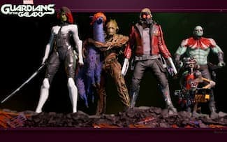 Personnages de Marvel's Guardians of the Galaxy fond d'écran du jeu vidéo.