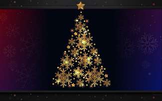 Sapin de Noël décoré d'étoiles et de flocons de neige / Arrière-plan de bureau pour PC.