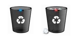 Deux icônes corbeille Windows noire transparente et logo recyclage blanc.