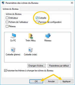 Fig.3 pour restaurer la poubelle de Windows 10.