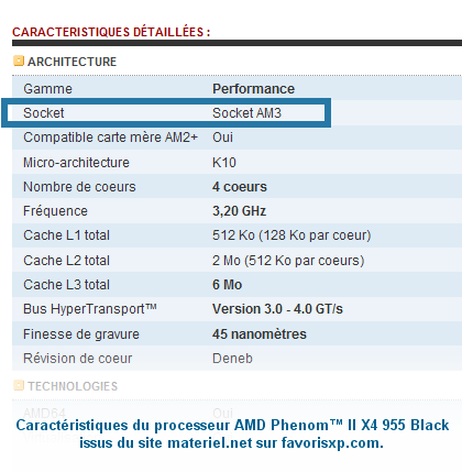 Caract�ristiques processeur AMD Phenom II.