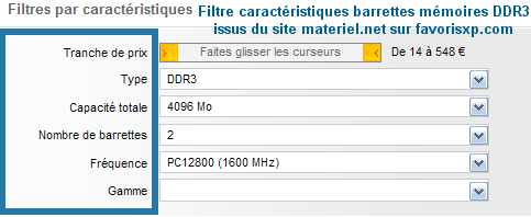 Filtre du choix barrettes mémoires.