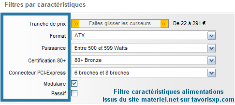Filtre choix alimentation PC.