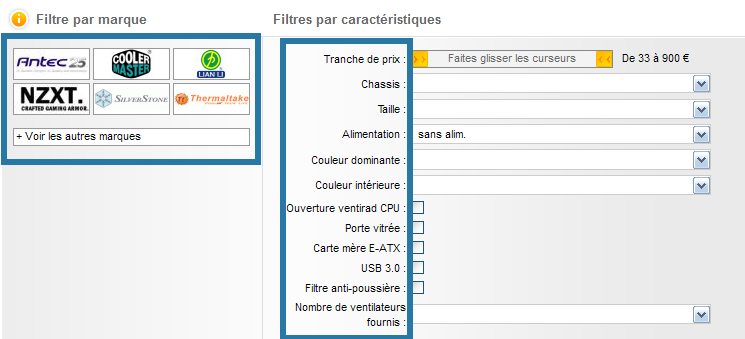 Filtre choix boitier PC marque et caract�ristiques.