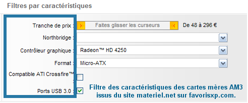 Filtre choix caract�ristiques cartes m�res AM3.