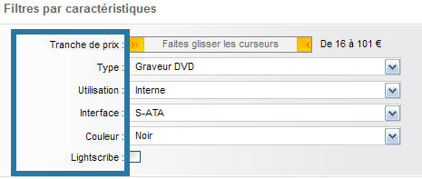 Filtre choix lecteur/graveur DVD.
