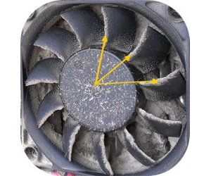 Illustration Fig.2 : ventilateur du processeur recouvert de poussière.