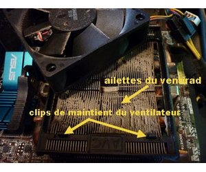 Illustration Fig.4 : ventilateur et ventirad du processeur recouvert de poussière.