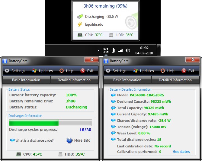 Utilitaire batterie pour Windows 7.