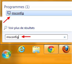 icone msconfig dans menu démarrer Windows 7