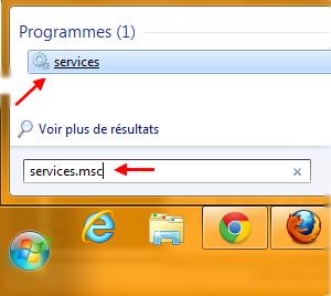 icone services.msc dans menu démarrer Windows 7