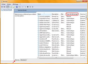 Ouverture console liste services.msc Windows 7.