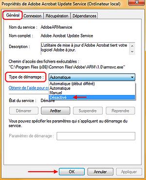 Exemple d'une fenetre de service désactivé.