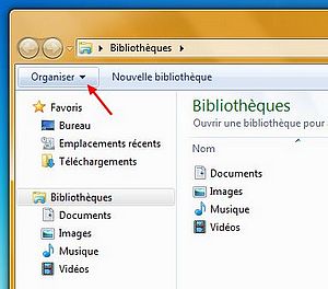 Bouton organiser de l'Explorateur Windows 7.