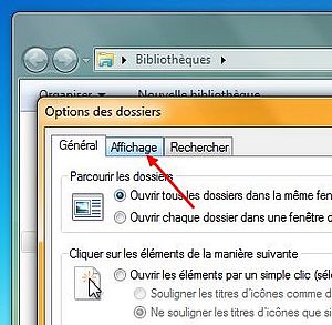 Options des dossiers, affichage.