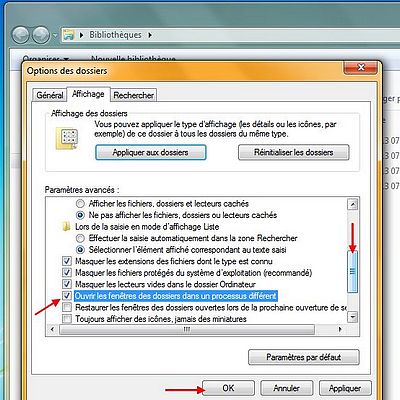 Ouvrir les fentres des dossiers dans un processus diffrent.