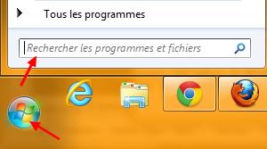 Champ recherche menu démarrer Windows 7.