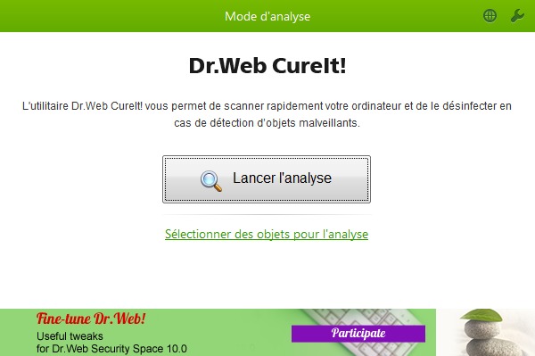 Interface l'Antivirus portable de l'éditeur Dr.Web.