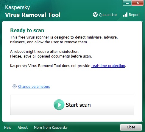 Interface de l'antivirus portable de l'éditeur Kaspersky.