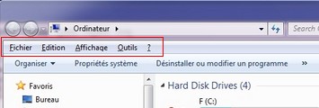 Explorateur windows 7 avec barre menu