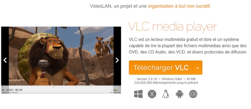 page d'accueil pour télécharger l'application VLC