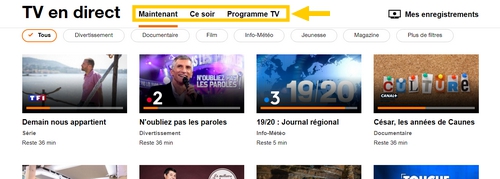 page d'accueil TV Orange menu de navigation